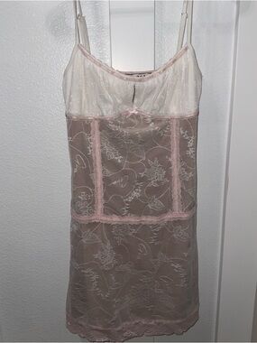 I.AM.GIA Karina slip dress lace ribbon bow pink white tan medium spaghetti strap